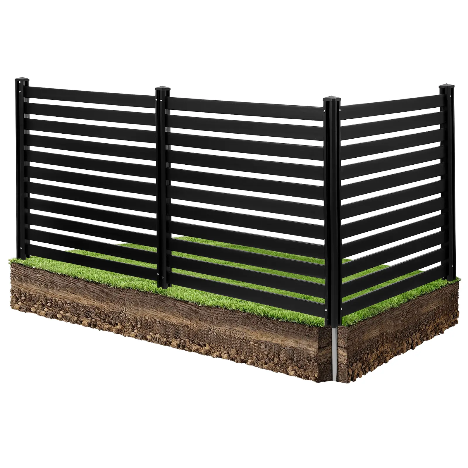 【SummerFinds】VEVOR 3 Panels Outdoor Privacy Screen, 50 x 48 in Air Conditioner Fence with 27.6 in Ground Stakes, Pool Equipment Enclosure, Vinyl Privacy Fence, Ideal for Trash Can and A/C Units, Black, Backyard Privacy Enclosure, Durable