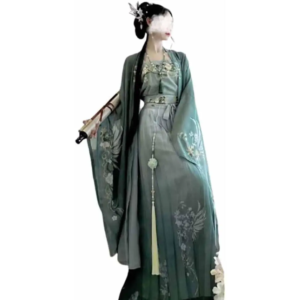 Hanfu Dress Women Chinese Traditional Vintage Hanfu Halloween Cosplay Costume Green Print Hanfu Plus Size