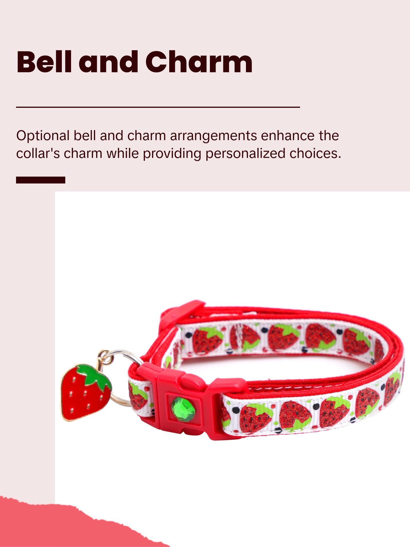 Strawberries Safety Breakaway Cat Collar with Jingle Bell and Charm by Pugs2Persians Fruit Berry Strawberry