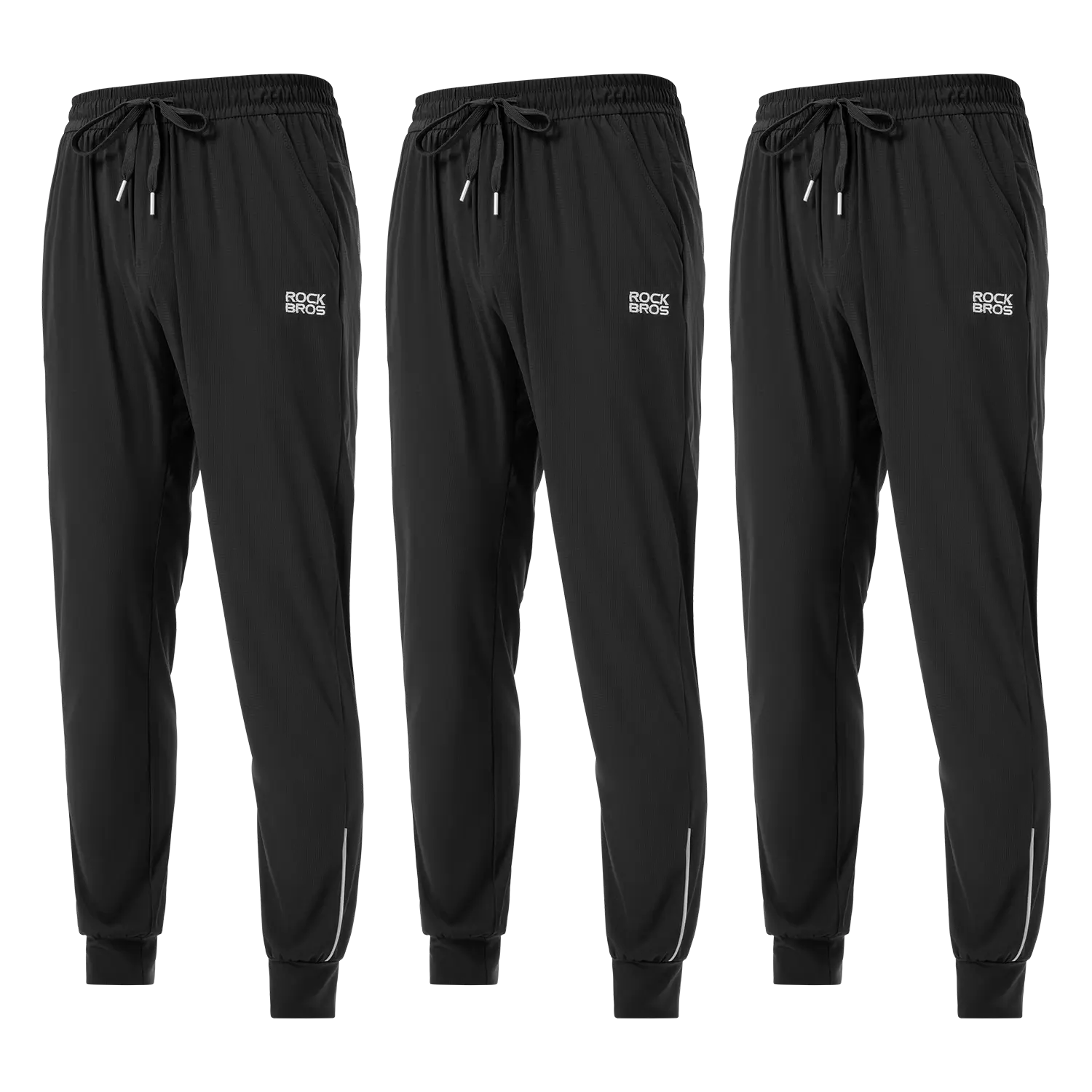 ROCKBROS 3-Pack Men's Nylon Fabric Track Pants with Drawstring Tie - Menswear for Athletes, Sports Style Men's Pants for Soccer, Running
