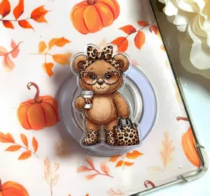 Cute Coffee Bear Magsafe Phone Grip Detachable Magnetic Kickstand, Girly Teddy With Glasses Fall Fashion Animal Gift For Daily Use
