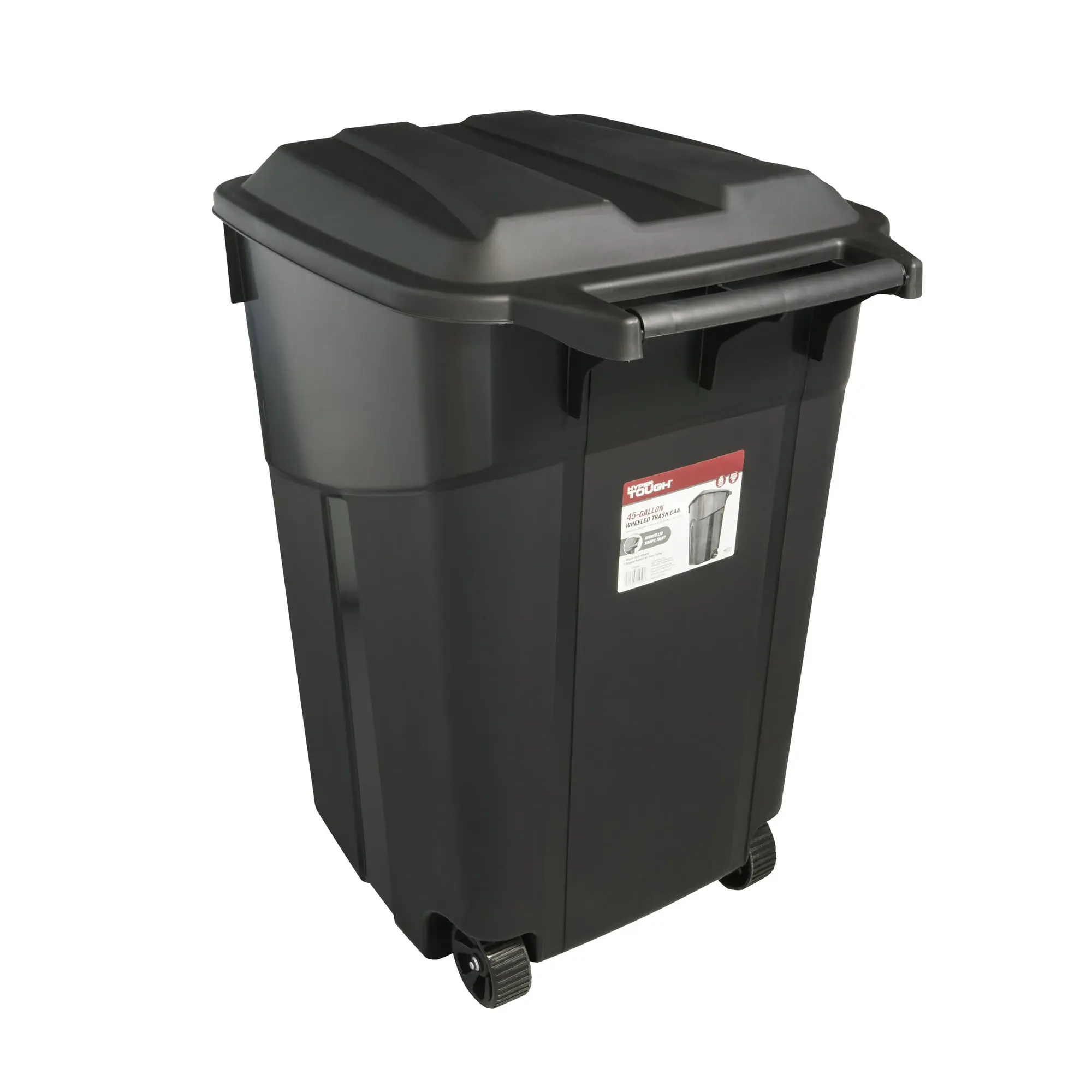 Hyper Tough 45 Gallon Heavy-Duty Wheeled Plastic Outdoor Garbage Can with Attached Lid – Large Trash Bin for Yard, Garage & Commercial Use, Black