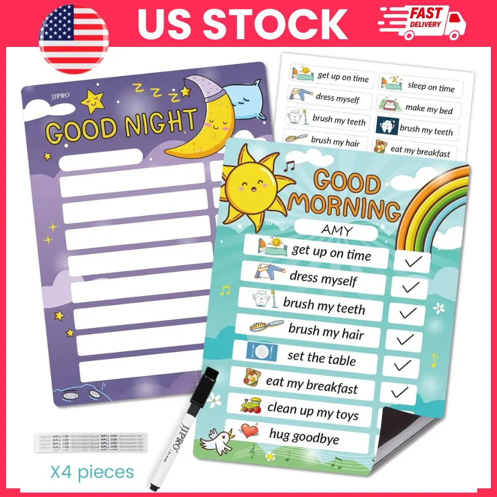Magnetic Kids Routine Chart for Fridge, Morning & Bedtime Routine Chart ...