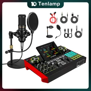 Tenlamp G10-BM800 sound card kit, podcast equipment with customizable sound effects, two-level noise reduction, computer audio mixing, condenser microphone, suitable for live streaming, gaming, podcasting