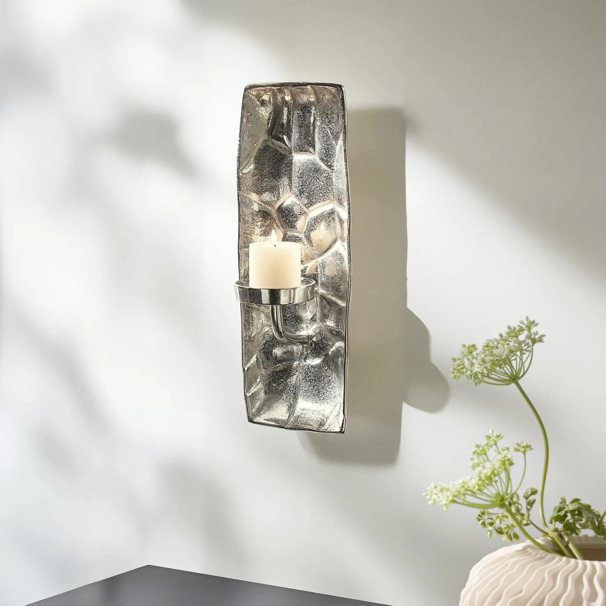 Z Gallerie Carved Aluminium Wall Hanging Decorative Candleholder - Wipeable Light Home Accessory with Carved Back, Faceted Look for Dining Rooms