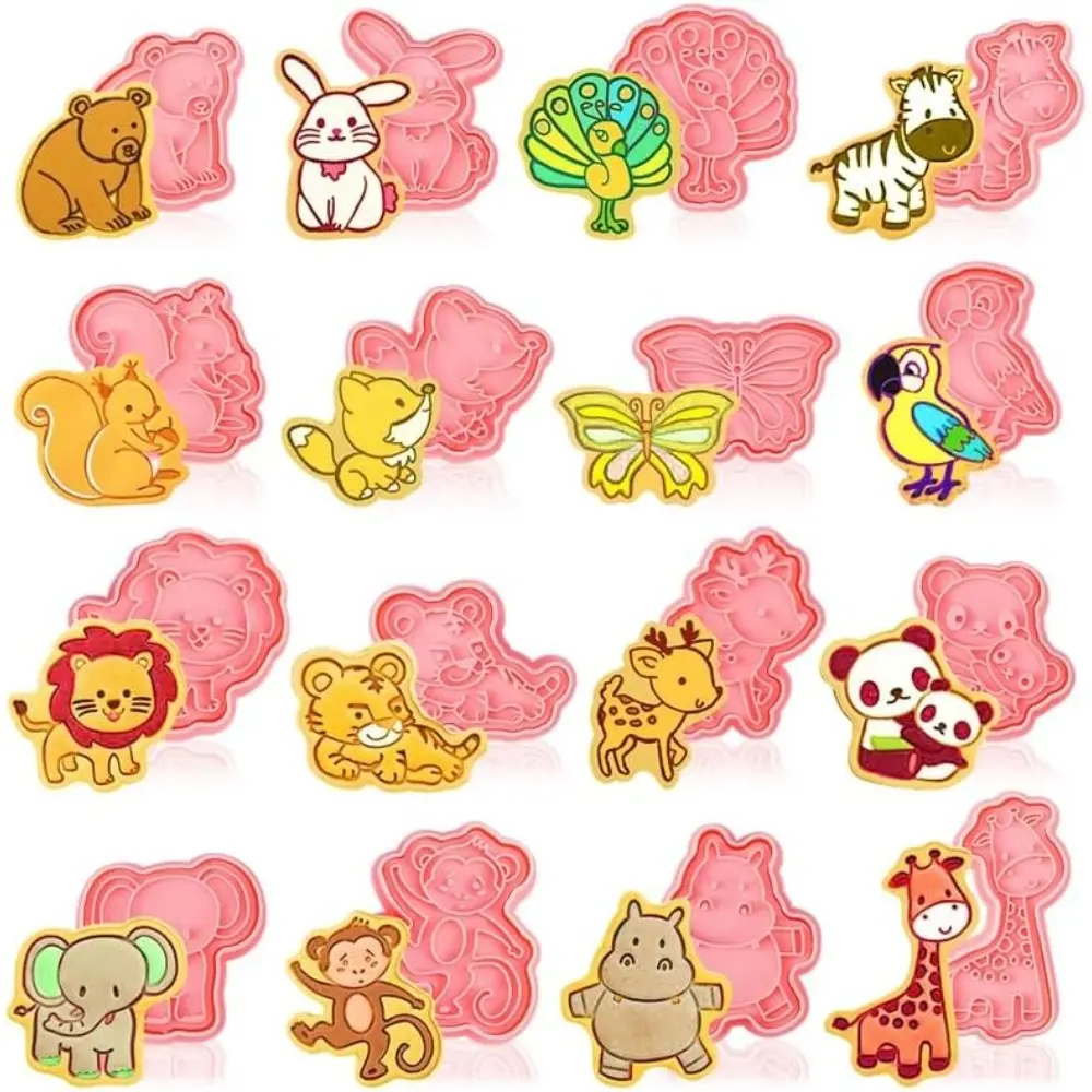 16-Pack 3D Animal Cookie Plunger Stamps Set - 1.5-2.5 In Bakeware, Easy-Stamp Cookie Decorating Tools with 3D Animal Shapes, Jungle Safari Utensils for Kids’ Party (Enhances Party Atmosphere), Baking Accessories