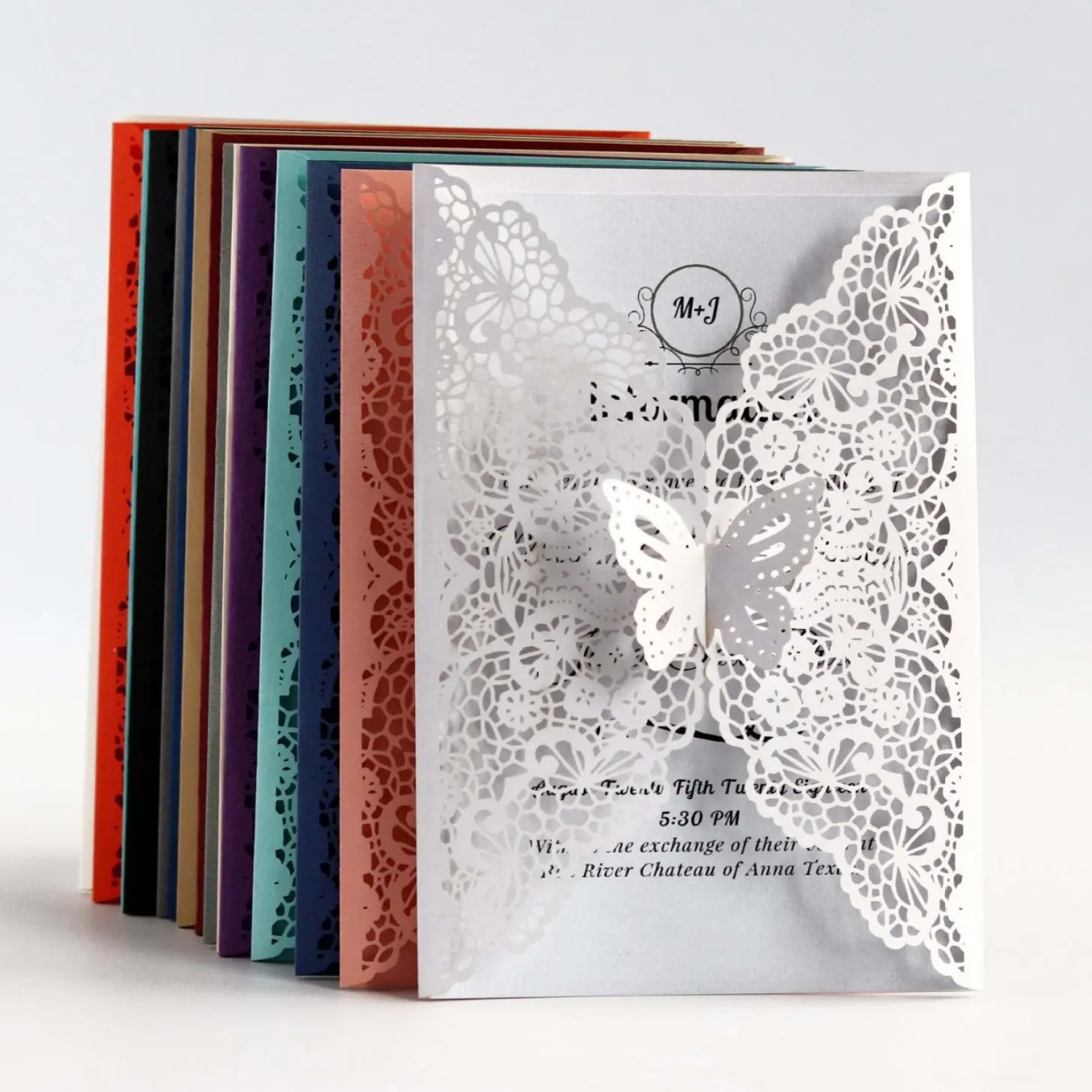 20Pcs Vintage European-Style Laser-Cut Pocket-Patterned Trifold Greeting Cards, Classic Navy Blue Wedding Invites & Burgundy Festival Invitation Cards for Wholesale Wedding Supplies