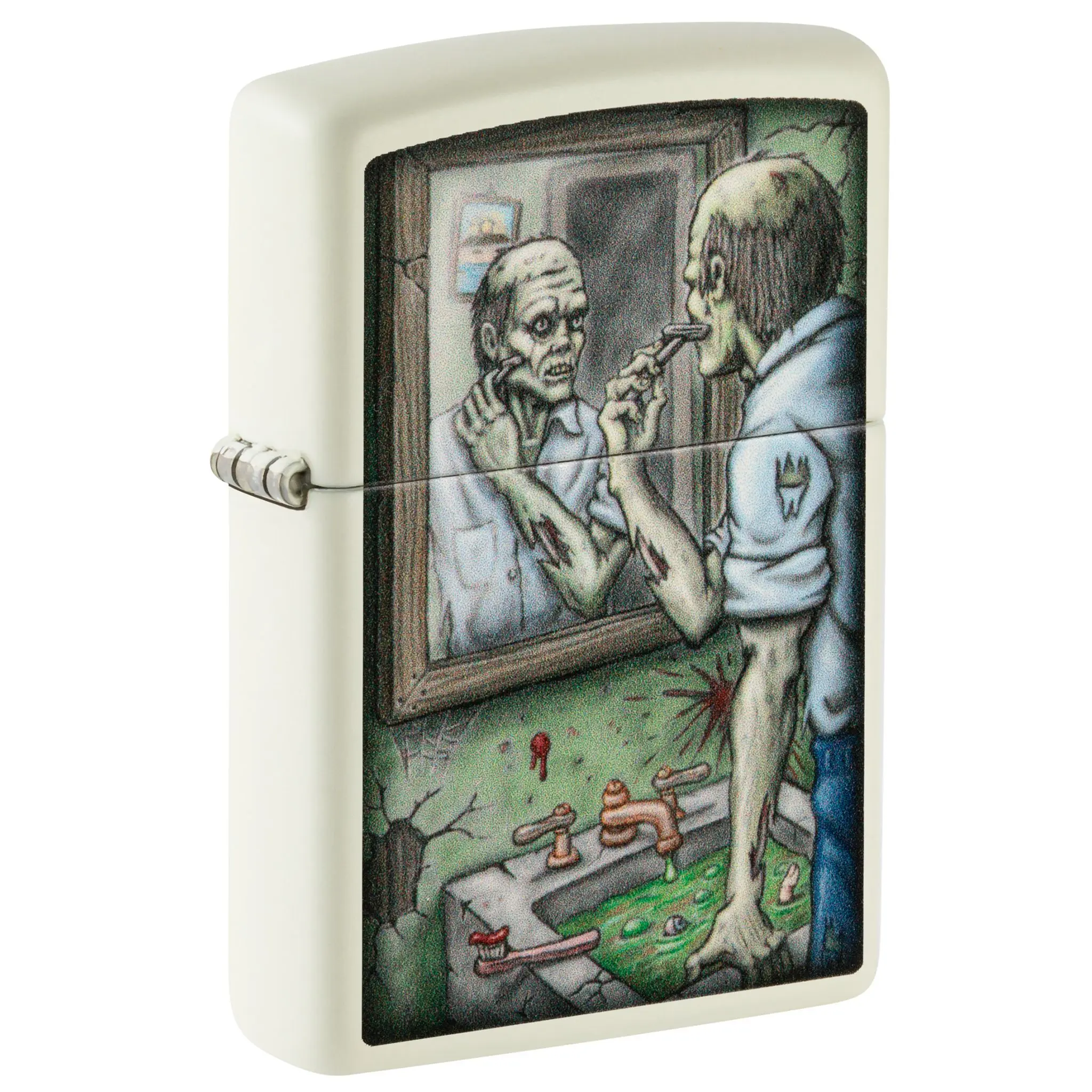 Zippo Metal Pocket Lighter - Zombie Shaving Glow-in-the-Dark Design, Brass Body, Adult Gift, Made in USA, Unfilled with Box (Fuel Sold Separately)