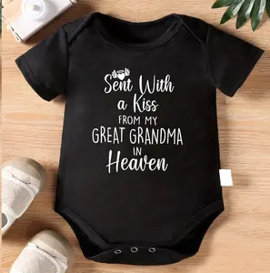 1pc Baby Crawling Suit - Heather Gray Onesie with "Sent With a Kiss From My Great Grandma in Heaven" Print - Soft Cotton Outfit for Newborns & Toddlers 0-3 Years - Perfect Memorial Gift - Machine Washable Infant Wear