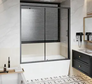 Single Sliding Shower Door for Bathtub 1/5 inch Thick Clear Tempered Glass with Stainless Steel Handle Black SGCC Certified Safety Glass QuietGlide Smooth Operation