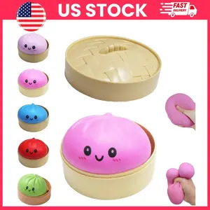 Dumpling Squishies Toy, Giant Glitter Colorful Dumplings Stress Balls | Soft TPR Fidget Sensory Toy for Kids & Adults, Squeeze Dough Ball Hand Toy | Desk Stress Relief, Fun Easter Basket Stuffers, Playful Food Steamer Squishy Toy | Stress Toys