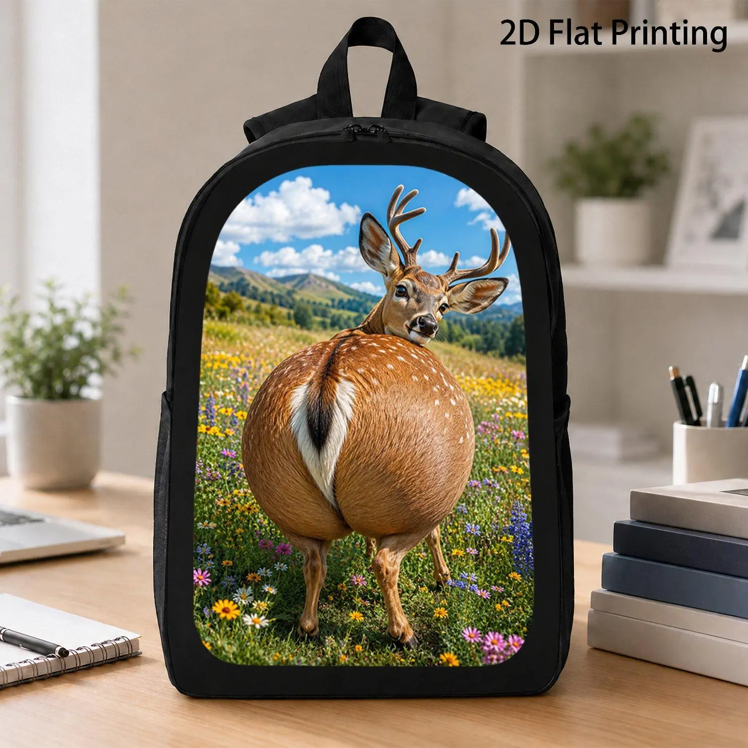 [17 Inch Backpack] 1pc Beautiful Chubby Spotted Deer Back View Print Backpack Viral Forest Animal Graphic Laptop Backpack Outdoor Casual Backpack Perfect Gift For Deer Lovers