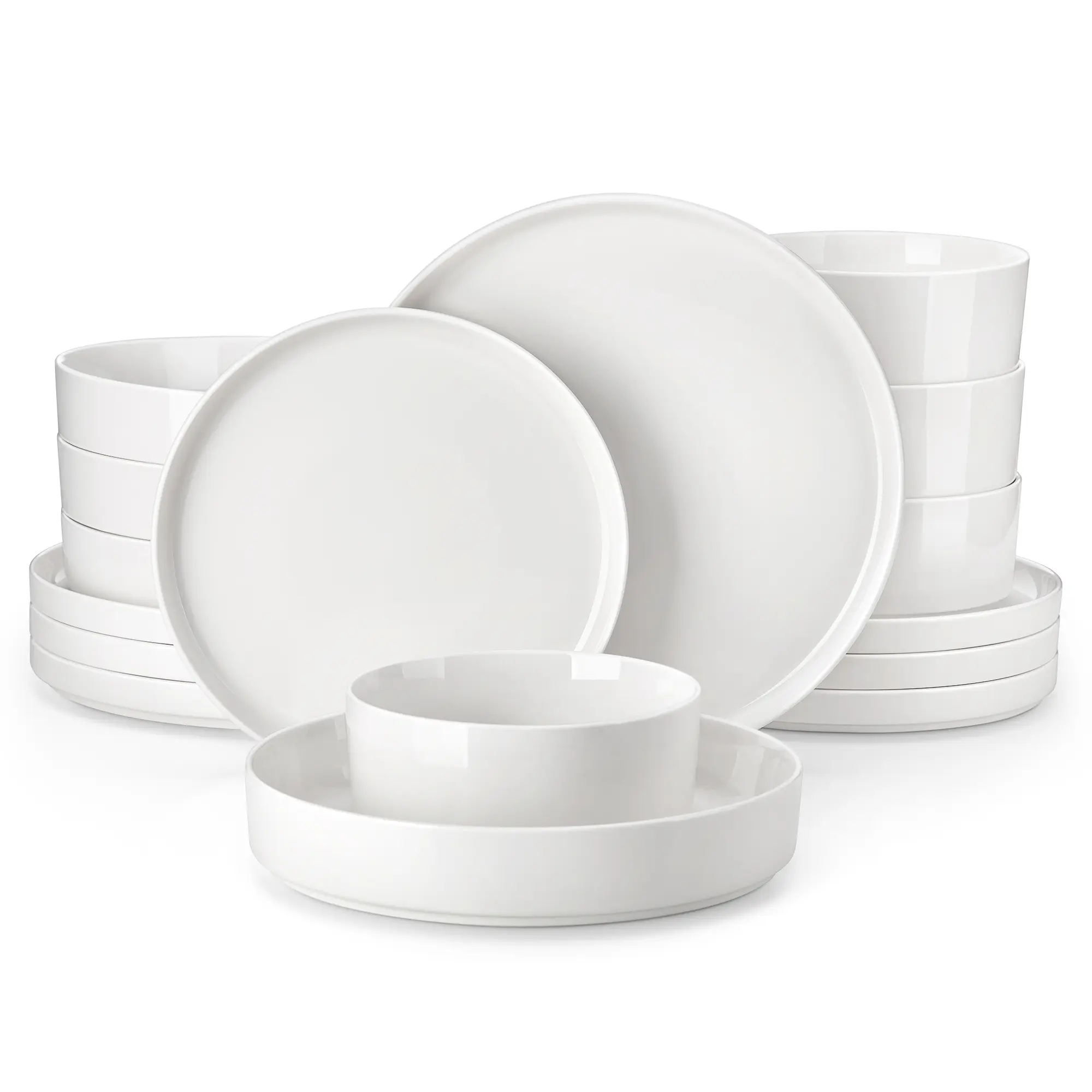 MALACASA 12/16 Pieces Porcelain Dinnerware Set, Modern White Dish Set for 4, Premium Serving Plates and Bowls Sets, Chip and Scratch Resistant Dishware Sets Kitchen Tableware Ceramic Dishes Set, Series LEAH