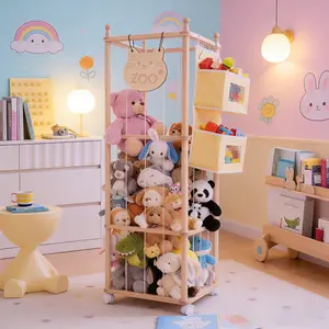 Stuffed Animal Storage Zoo with Basket Multi Compartment Design Toy Organizer for Kids Toy Srotage Box with Rolling Stand and Wheels Cute Stuffed Animal Holder for Bedroom Livingroom Home Decor Men Gifts Boyfriends Gifts Ideas outdoorfun