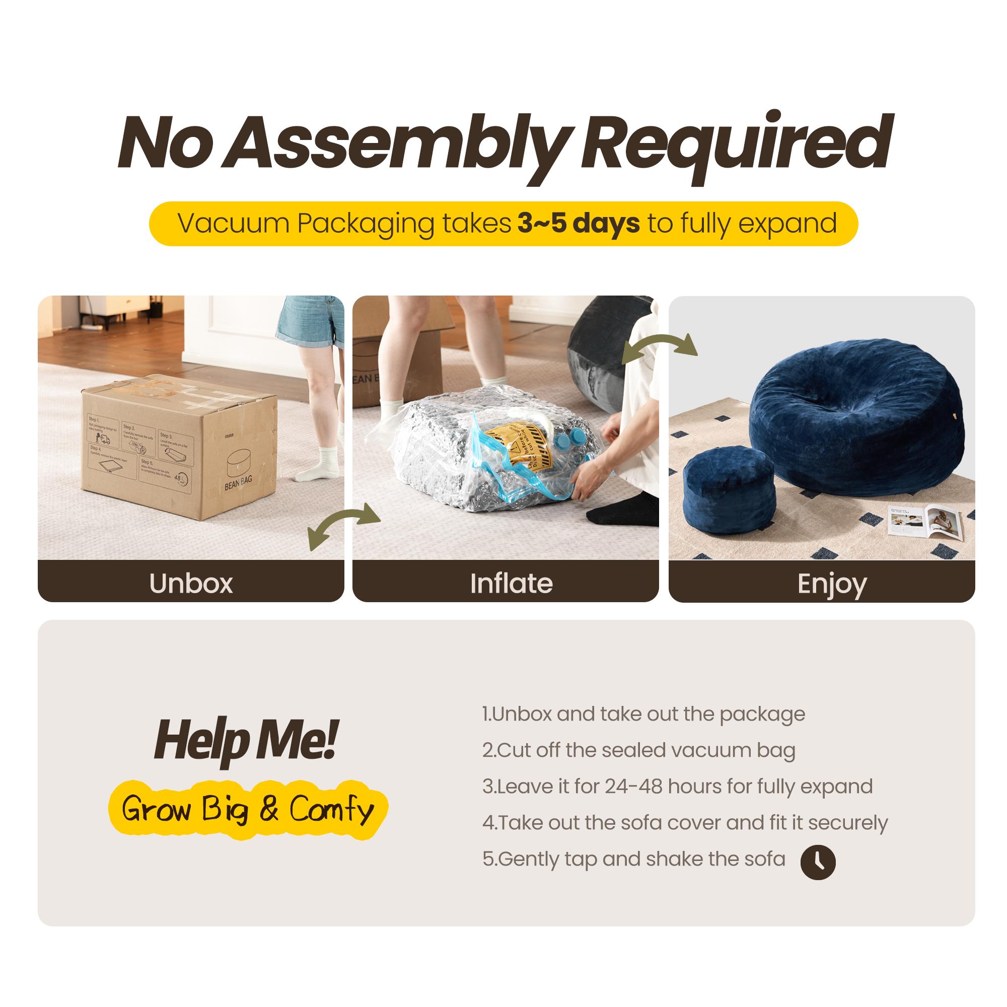 【Stock Up Sale】Ovios 59" W Jumbo Bean Bag Lounger with Ottoman - Oversize Plush Bean Bag Sofas with Super Soft Microsuede Cover- XL Memory Foam Stuffed Lounger Couch for Adults, Kids, Couples, Pets