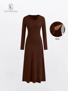 Elengatine Women’s Long Sleeve Cut-Out Back Dress, Sexy Backless Twist Design, Slim-Fit Bodycon Dress, Available in Black & Brown, Elegant and Chic Look, Premium Soft Fabric for Comfortable Wear, Perfect for Night Outs, Spring or Fall Fashion KBL0013