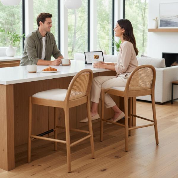 DAYALANE Modern Salem Rattan Bar Stools Set of 2 - Beige Black White Gray - Counter Height Barstools with Wood Legs for Kitchens - Elegant Rattan Backrest & Festive Dining Room Chairs DAYALANE Modern Salem Rattan Bar Stools Set of 2 - Beige Black White Gray - Counter Height Barstools with Wood Legs for Kitchens - Elegant Rattan Backrest & Festive Dining Room Chairs