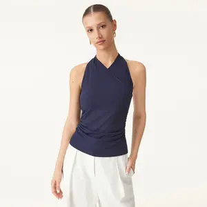 OGL Ultrasoft Surplice Sleeveless Top - Navy Blue Halter Neck Design for Comfort and Style Summervibes