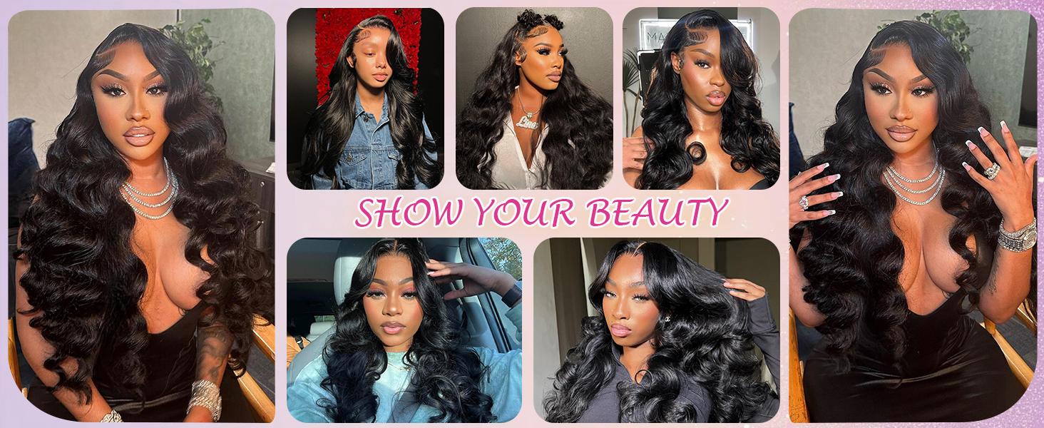 30 Inch Body Wave Lace Front Wigs Human Hair Pre Plucked 13x4 HD Transparent Lace Frontal Body Wave Human Hair Wig for Women 180 Density Natural Black