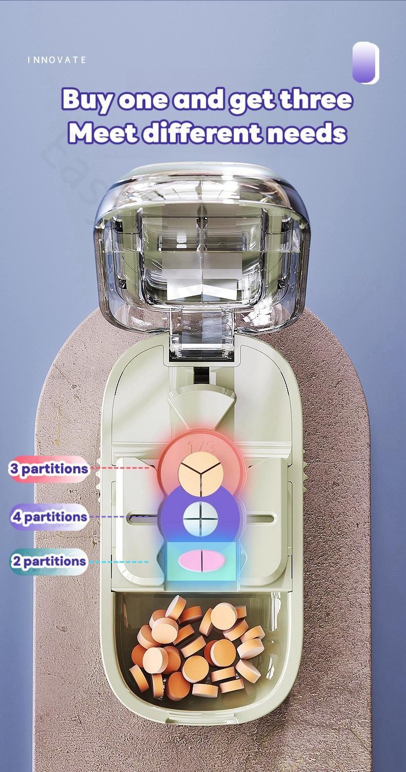 [Father's Day Gift]Upgrade-Designed Compact Pill Splitter Box-3-in-1 Medicine Cutter for 1/4 1/2 & 1/3 Doses |Portable Tablet Organizer for Travel, Pet Medication & Daily Use | Fits Different Pill Sizes, Multicolor optional,Pillcutter,Thanksgiving