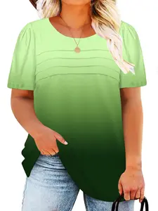 ROSRISS [1X-5X] Plus Size Tops for Women Summer Cute Puff Short Sleeve Shirts Casual Pleated Crewneck Tees 1080 summerwins