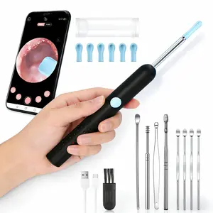ITIMO Smart Ear Wax Removal Kit 1296P HD Camera Otoscope with 6 Safe Tips Wireless Ear Cleaner Tool for iPhone Android Home Health Essential Black Earwax Remover Ear Pick Set Ear Irrigation Kit