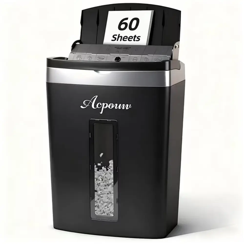 Acpouw Paper Shredder, 60-Sheets Manual Feed Micro-Cut Paper Shredder, 6-Sheet Home Office Heavy Duty Shredders with 5.3 gal Pullout Bin