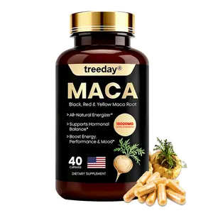 Treeday 3-in-1 Maca Root Capsules, 16000mg High Potency Daily Dietary Supplement, 40 Count – Boost Energy, Enhance Fitness Performance, Support Healthcare, Focus & Hormonal Balance