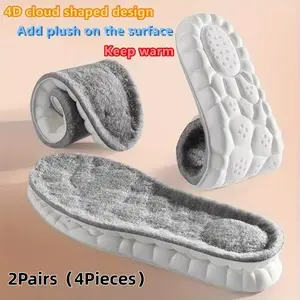 2 Pairs Winter Warm Thick Fleece Insoles, Unisex, Soft & Comfortable, Suitable for Sneakers/Snow Boots, Home/Office/Outdoor Use, Non-Slip & Sweat-Absorbent, Thermal Insoles 51733
