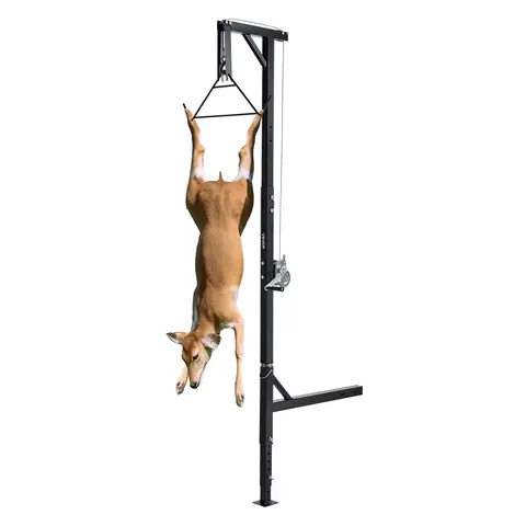 VEVOR Durable & Reliable Hitch Mount Truck Deer Hoist, 400 lbs Q235 Steel Load Capacity, 2-in Receiver, 360-Degree Swivel Shaft, 73.6-100 in Adjustable Height & Rope, Manual Crank Hand Winch & Gambrel for Skinning Cleaning Lifts