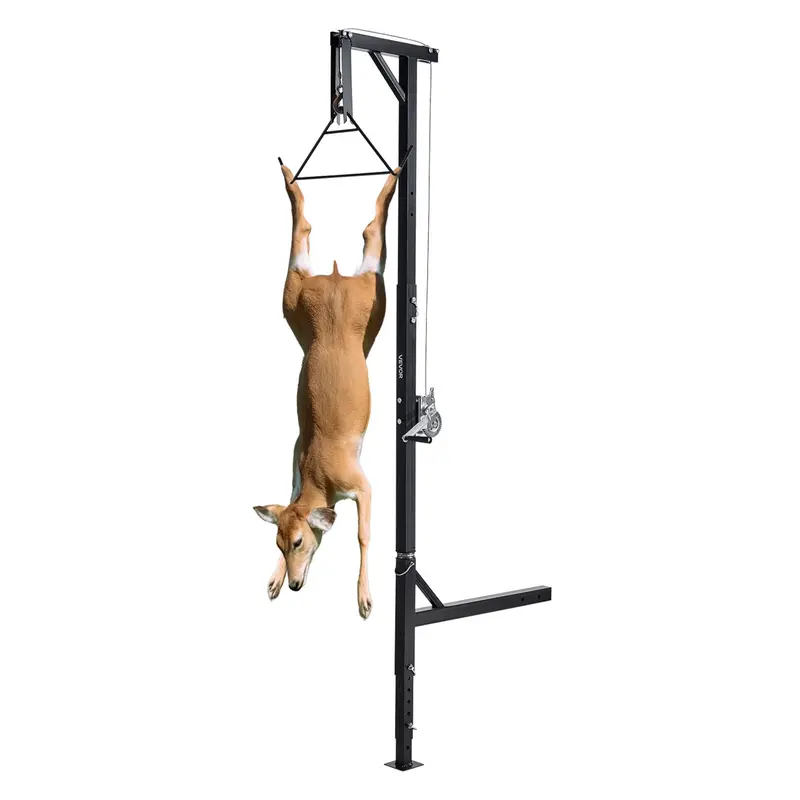 VEVOR Durable & Reliable Hitch Mount Truck Deer Hoist, 400 lbs Q235 Steel Load Capacity, 2-in Receiver, 360-Degree Swivel Shaft, 73.6-100 in Adjustable Height & Rope, Manual Crank Hand Winch & Gambrel for Skinning Cleaning Lifts