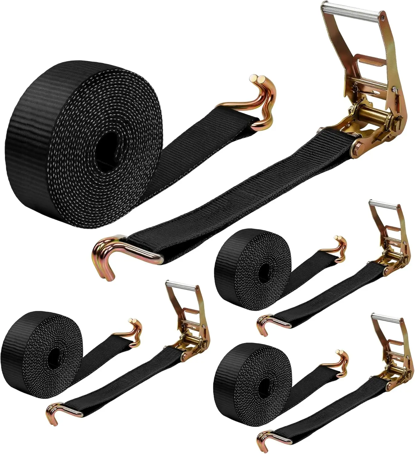 2" x20' Ratchet Straps with J Hooks - 10,000lb Break Strength/ 3,333lb Load Capacity Ratchet Tie Down Strap - Black Ratchet Straps Heavy Duty - Cargo Straps for , Lawn Equipment,  Roof-4 Pack
