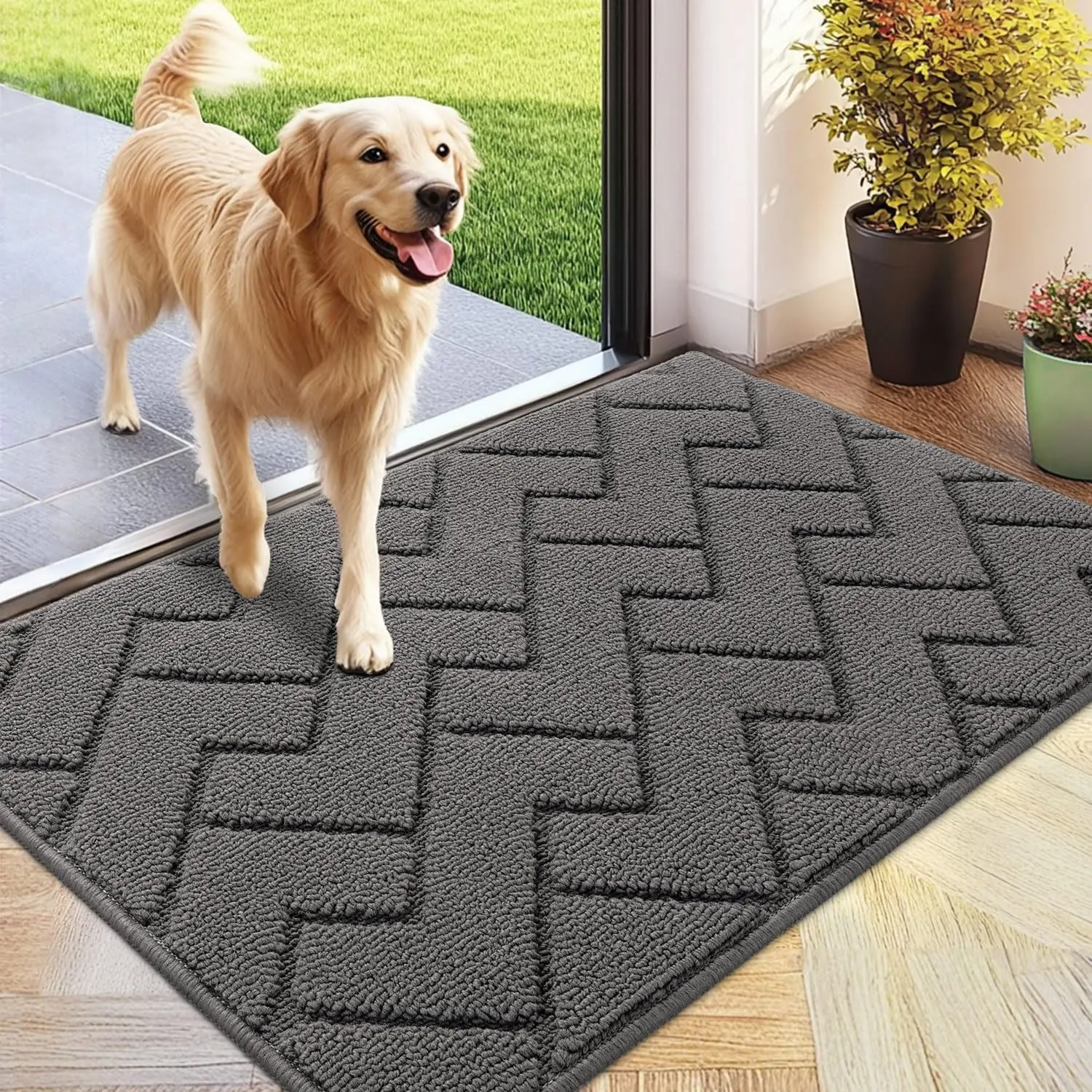 Indoor Door Mat, 20"x31.5", Dirt Resistant and Absorbent, Sturdy Non-Slip Rubber Backing, Easy to Clean, Washable Low-Profile Doormat for Entryway cool rugs living room washable carpet sohochic