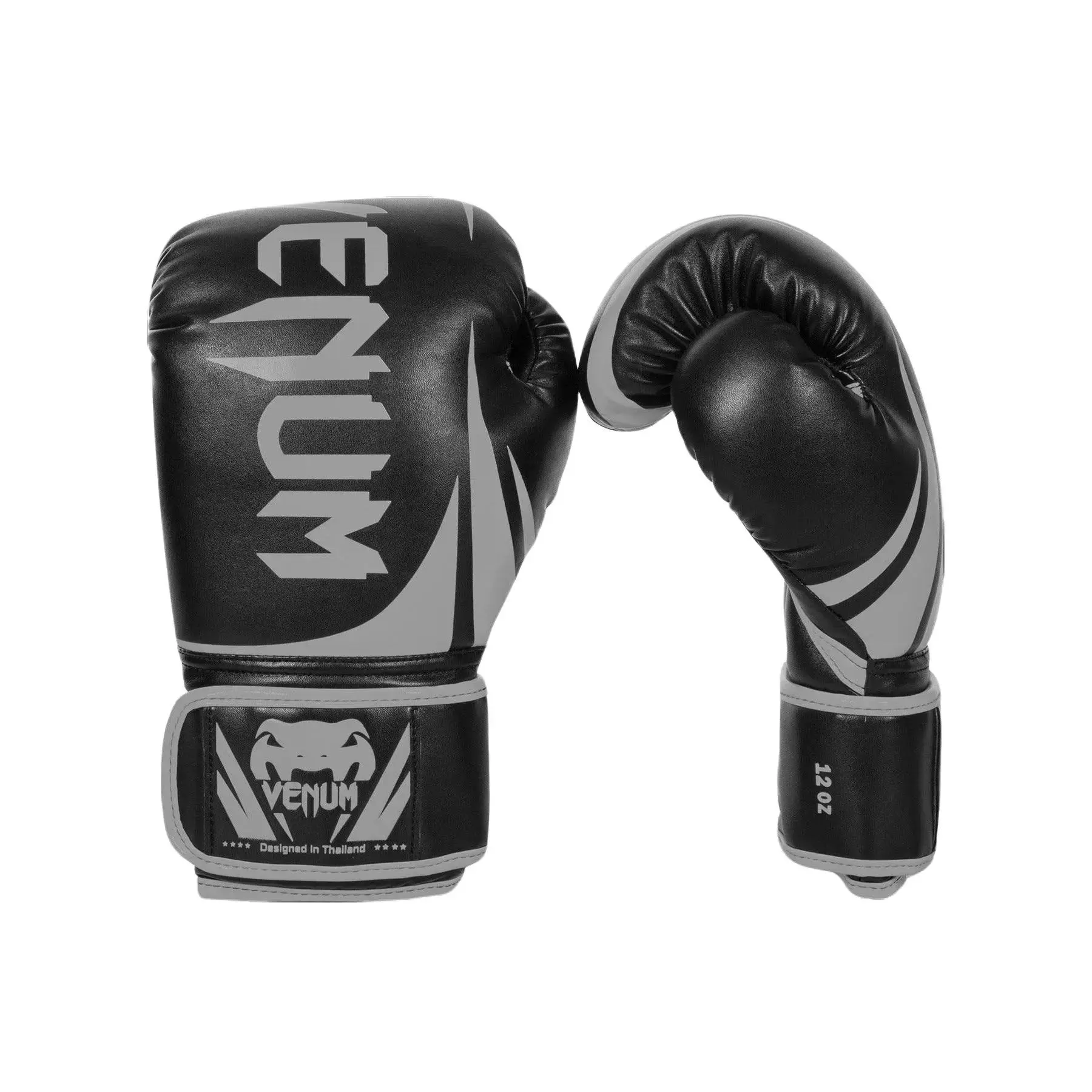 Venum Challenger 2.0 Boxing Gloves, Black/Grey Premium PU Protective Gear with Triple Density Foam for Beginner Combat Sports & Training, Wearable Glove, Combat Sports Boxing, Glove Boxing
