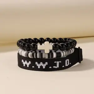 Christian Cross Gifts What Would Jesus Do Bracelets WWJD Bracelets Letter Matching Couples Protection Braided Rope Inspirational Religious Beads Bracelets Friendship Gift for Women Men