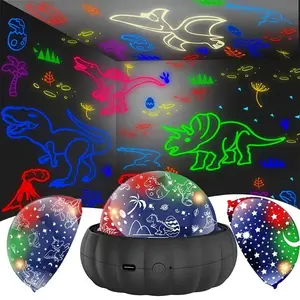 Dinosaur and Galaxy Projection Lamp - Bedroom Decor, Christmas Gift for Kids,Options 3-in-1 Star Projector Night Light - 360° Rotation, 4-Color Changing home theater daytime holographic View Disc travel portable inflatable movie Foldable