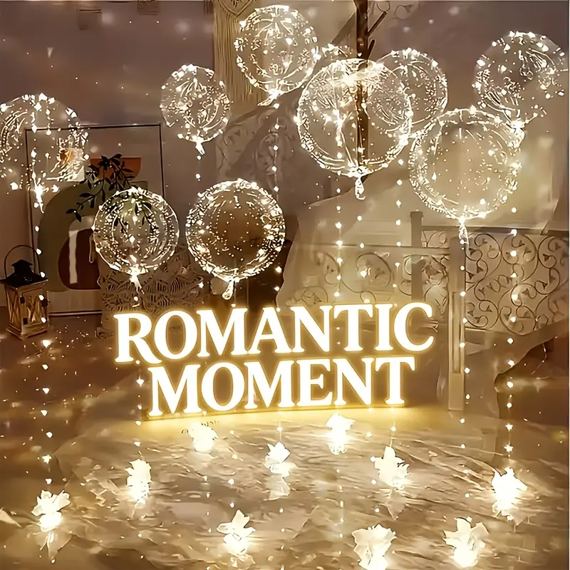 20cm Transparent Luminous BOBO Balloon Decorations (18pcs: 9 Balloons + 9 LED Light Wires) - Battery-Powered AA (Batteries Not Included), Multi-Event Party Supplies for Weddings, Birthdays, Valentine's Day