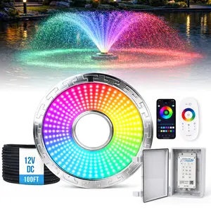 Pond Fountain Aerator Lights（only lights,pump not included）, LED RGB Multicolor Aerator Floating Fountain Light, IP68 Waterproof, AC 120V, 100ft Cable with Controller, APP & Remote Control