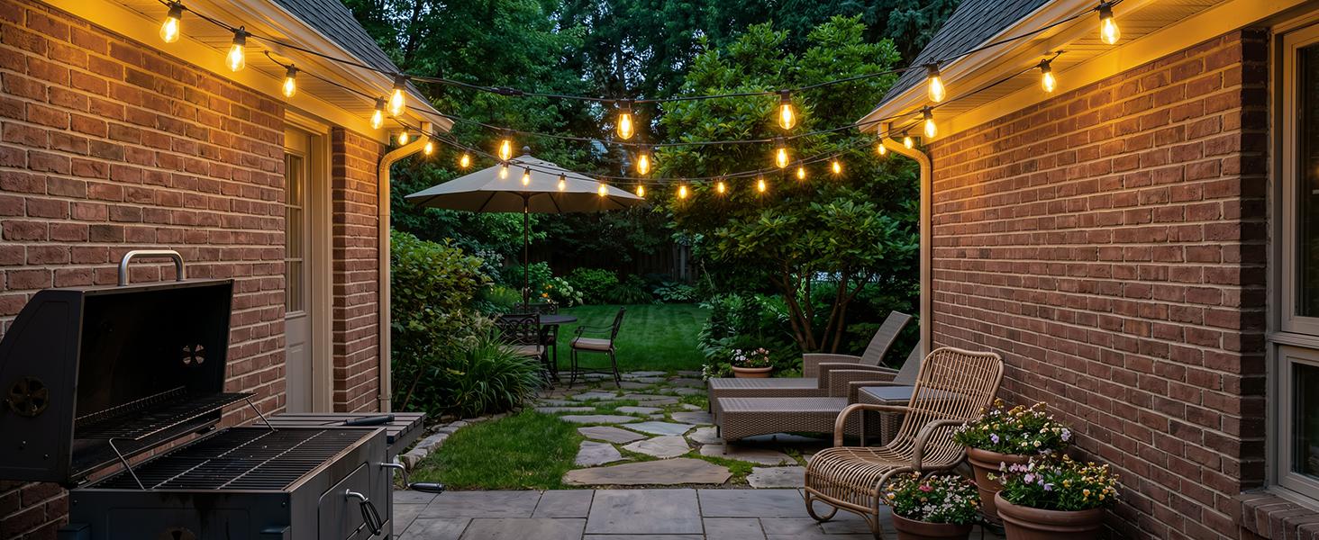 Minetom 100FT Solar String Lights Outdoor Waterproof, 31+2LED S14 Shatterproof Bulb, Patio Lights with Remote Type-C Port Timable, 3 Light Modes Dimmable Solar String Lights for Outside, Yard, Camping