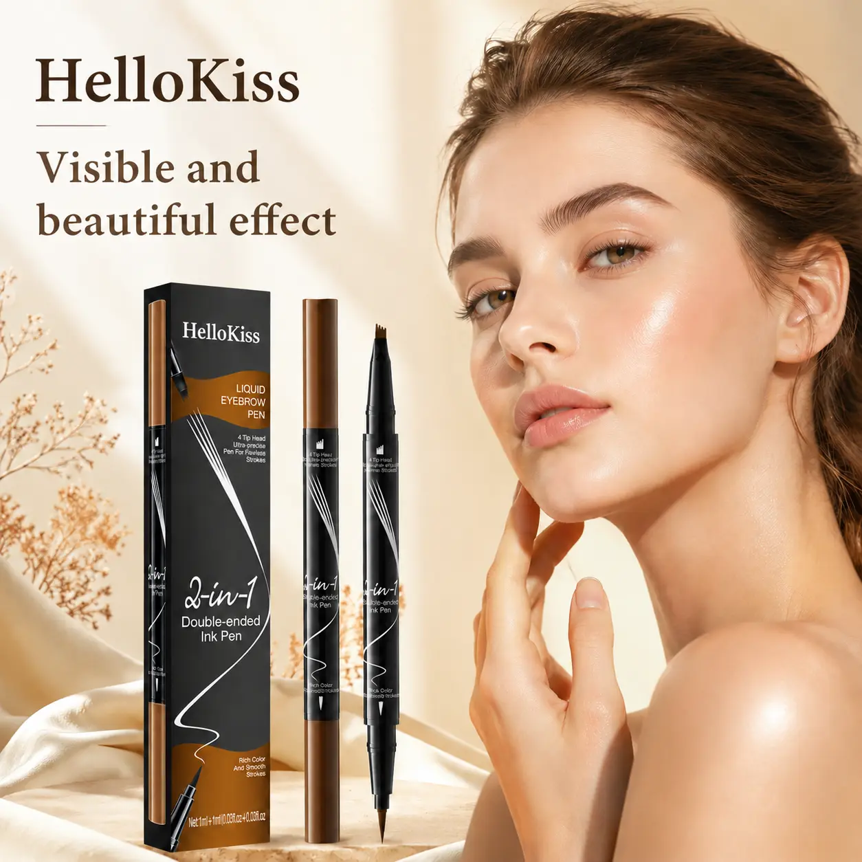 2-in-1 Dual-Tip Eyebrow Pencil & Eyeliner, Liquid 4-Claw & Single-Tip Waterproof Precision Long-Lasting Eyebrow Makeup Tool, Dual Tip Eyebrow Pencils
