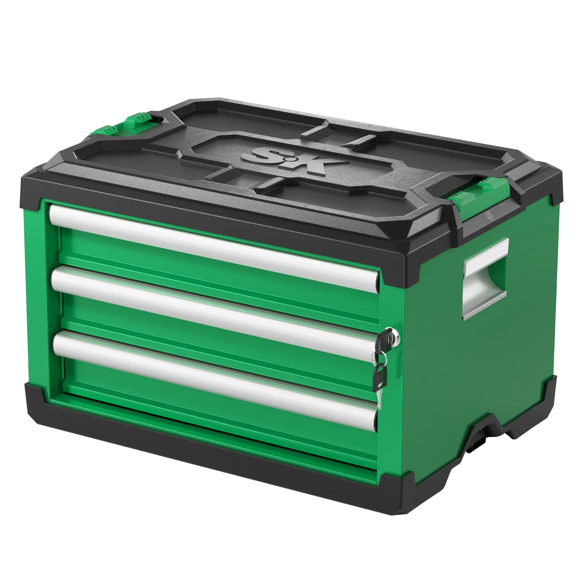 Modular Stackable Tool Box Organizer, 3-Drawer Metal Tool Storage Case with Lock + Keys, Rust-Proof Coat, Steel Shell for Tough Use, #SK03142, Load 60Lbs