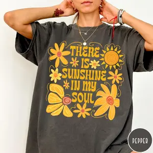 [Sale off up to 50%] Sunshine In My Soul Comfort Colors T-Shirt, Mental Health Shirt, Retro Boho Summer Vibes Shirt, Hippie Flower Tee, Aesthetic Women's Tee
