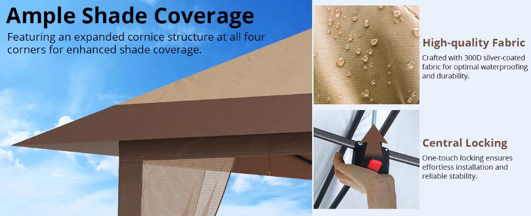 【GARVEE】13x13ft Pop-Up Canopy Tent with Mosquito Netting - Portable Outdoor Shelter for Lawn, Garden, Backyard, and Deck - Features Instant Setup, Double Roof Design, and Multiple Color Options