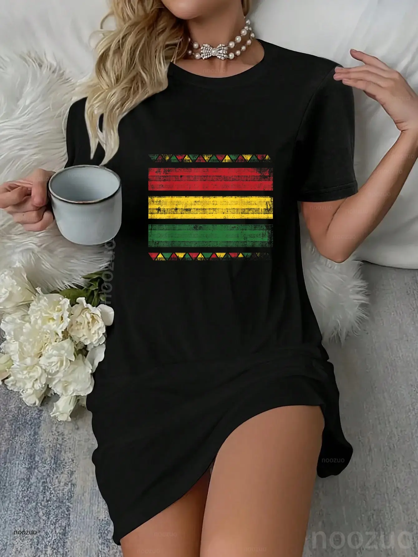 Women's Vintage Distressed Aesthetic Retro Tank Dress - Casual Streetwear Clothes with Red, Green, Yellow Print for Daily Wear