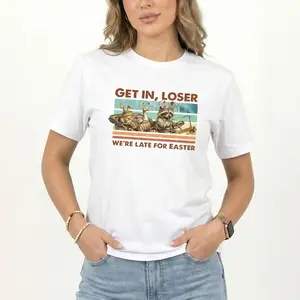 Funny Easter Animals Car T-Shirt, Retro Bunny Friends Graphic Tee, Cute Spring Holiday Shirt for Women, Vintage Cartoon Rabbit Easter Outfit, Pastel Bunny Gift