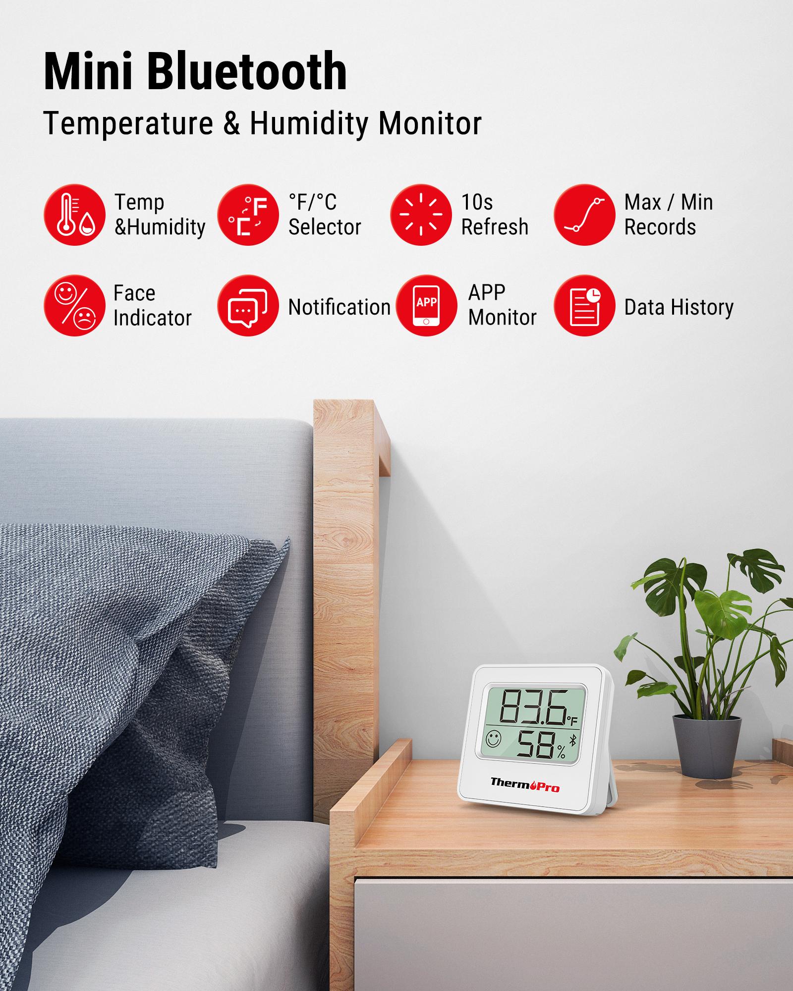 [Black Friday] ThermoPro TP50 & TP357 Digital Hygrometer Indoor Thermometer,  Portable Bluetooth Humidity Monitor with App, Room Temperature Humidity Gauge with Sensor, Data Storage