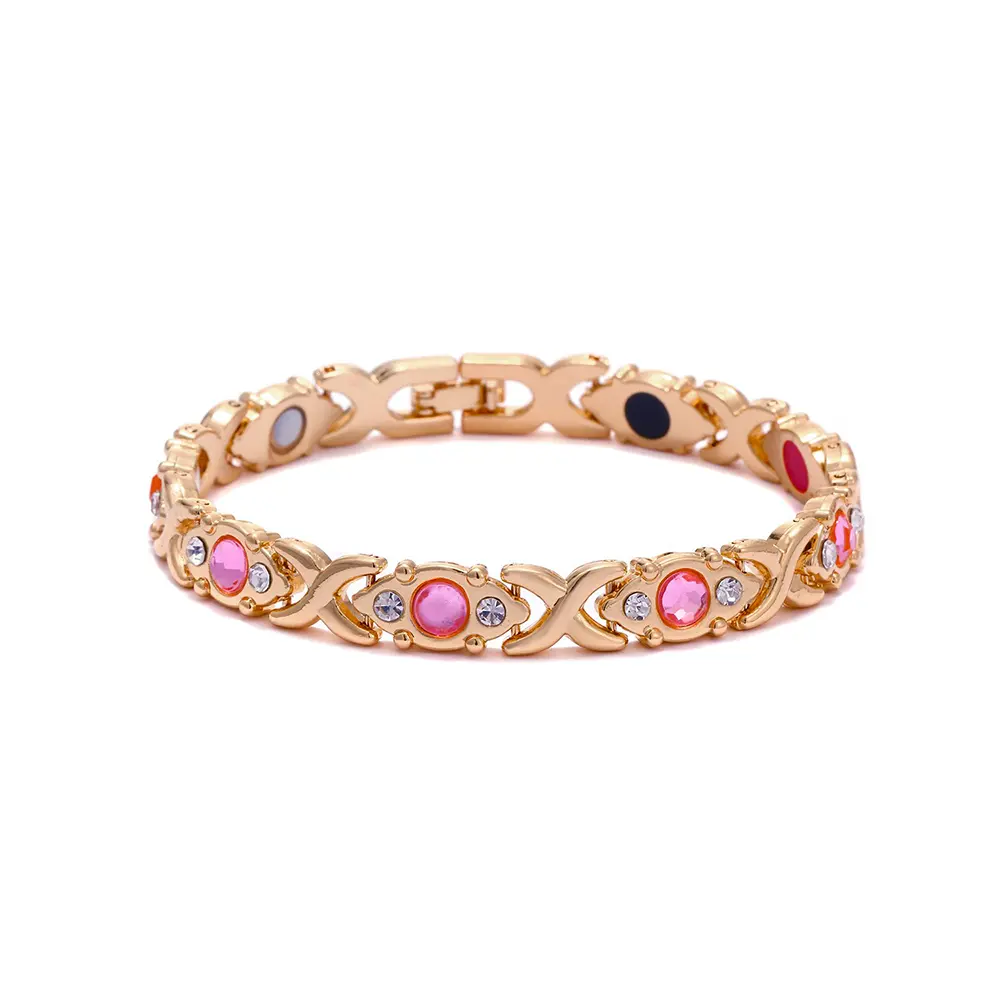 Energy magnet bracelet, Crystal Design & Colorful Stones，Gold Tone，eco-friendly alloy with diamonds, adjustable ladies' wristband