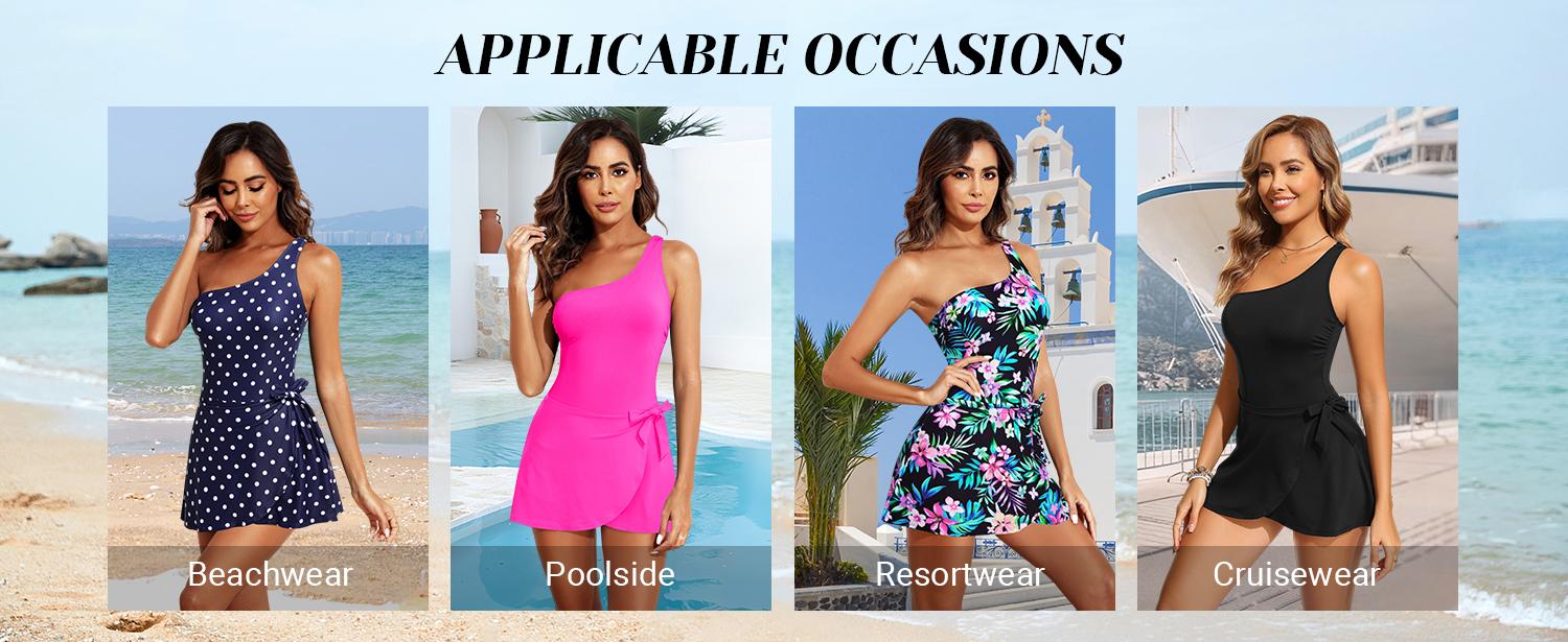 Daci Women's One Shoulder Swim Dress - Modest Bathing Suit One Piece Swimsuit with Skirt 2026