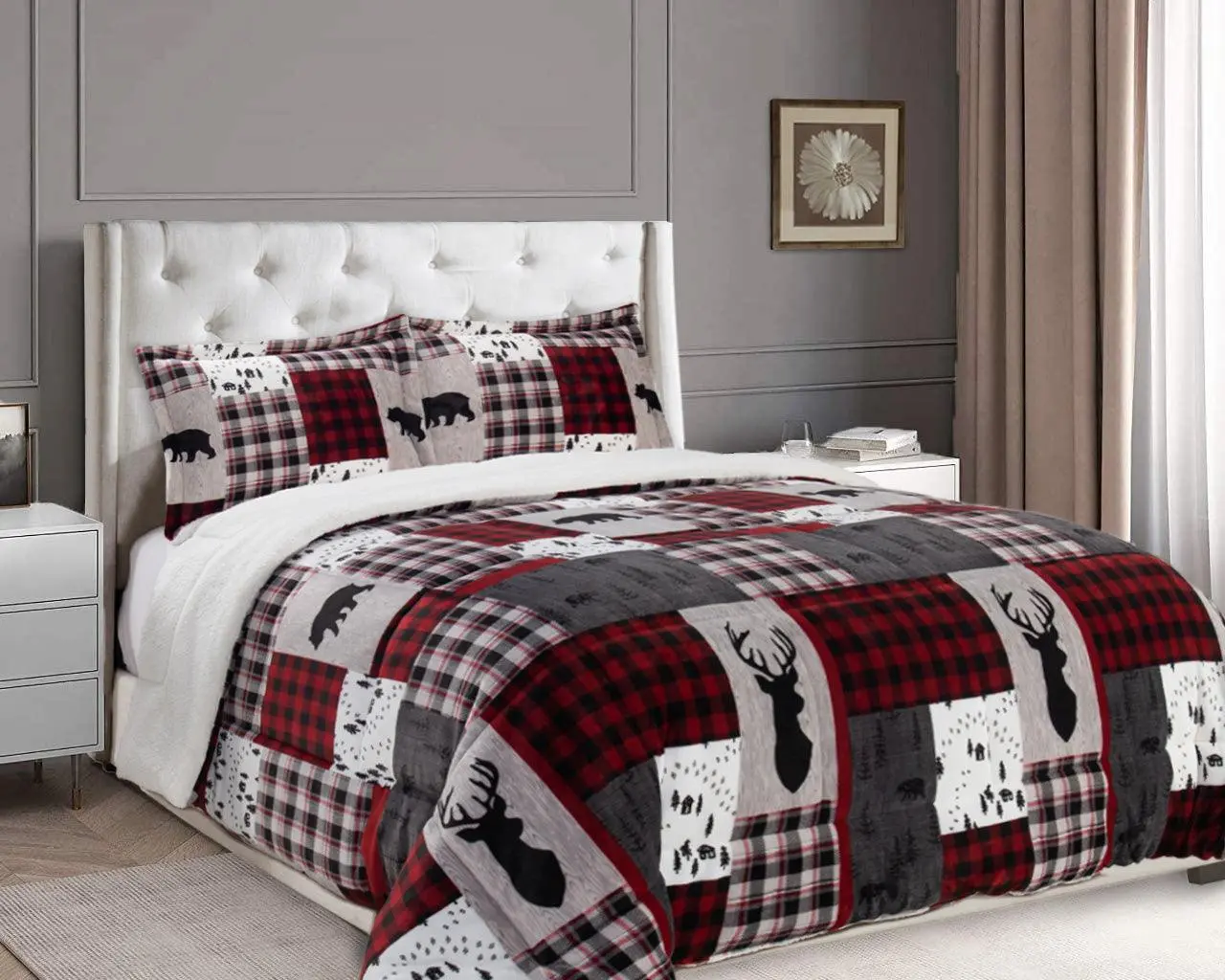 Elegant Comfort 3-Piece Patch Micro-Suede Reversible Sherpa Comforter Set – Patchwork Design, Cozy Soft Bedding