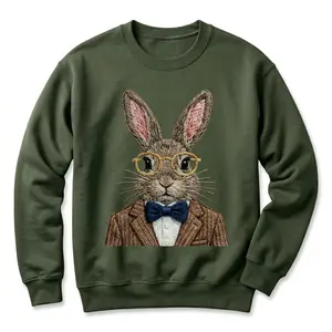 Classic bunny sweatshirt, stylish leopard print bunny t-shirt, women's spring t-shirt, fashionable Easter gift.